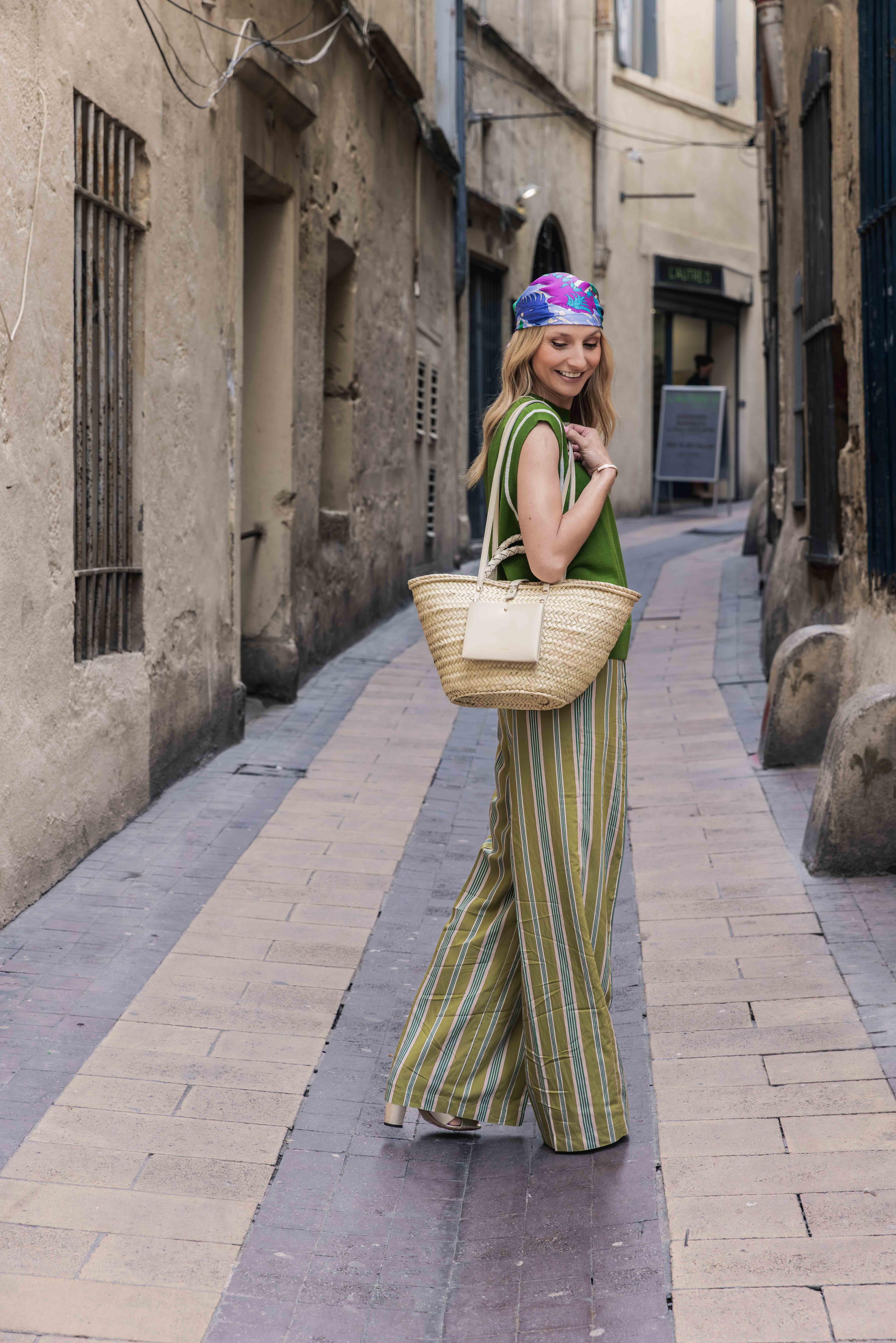 Pantalon à rayures Vert/ Camel RITZO CHLOE STORA