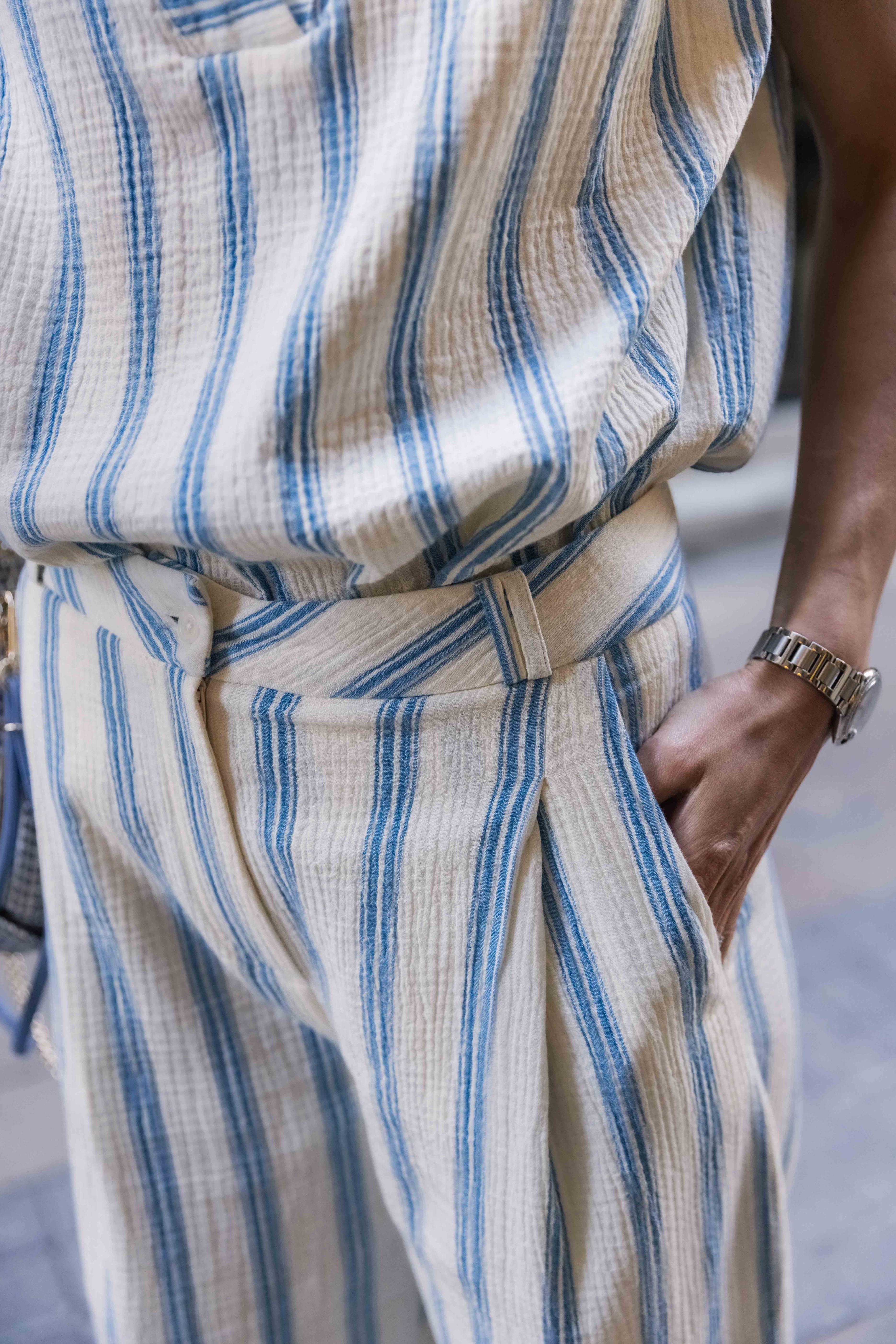 Pantalon à rayures Crème/ Bleu RODRIGO CHLOE STORA