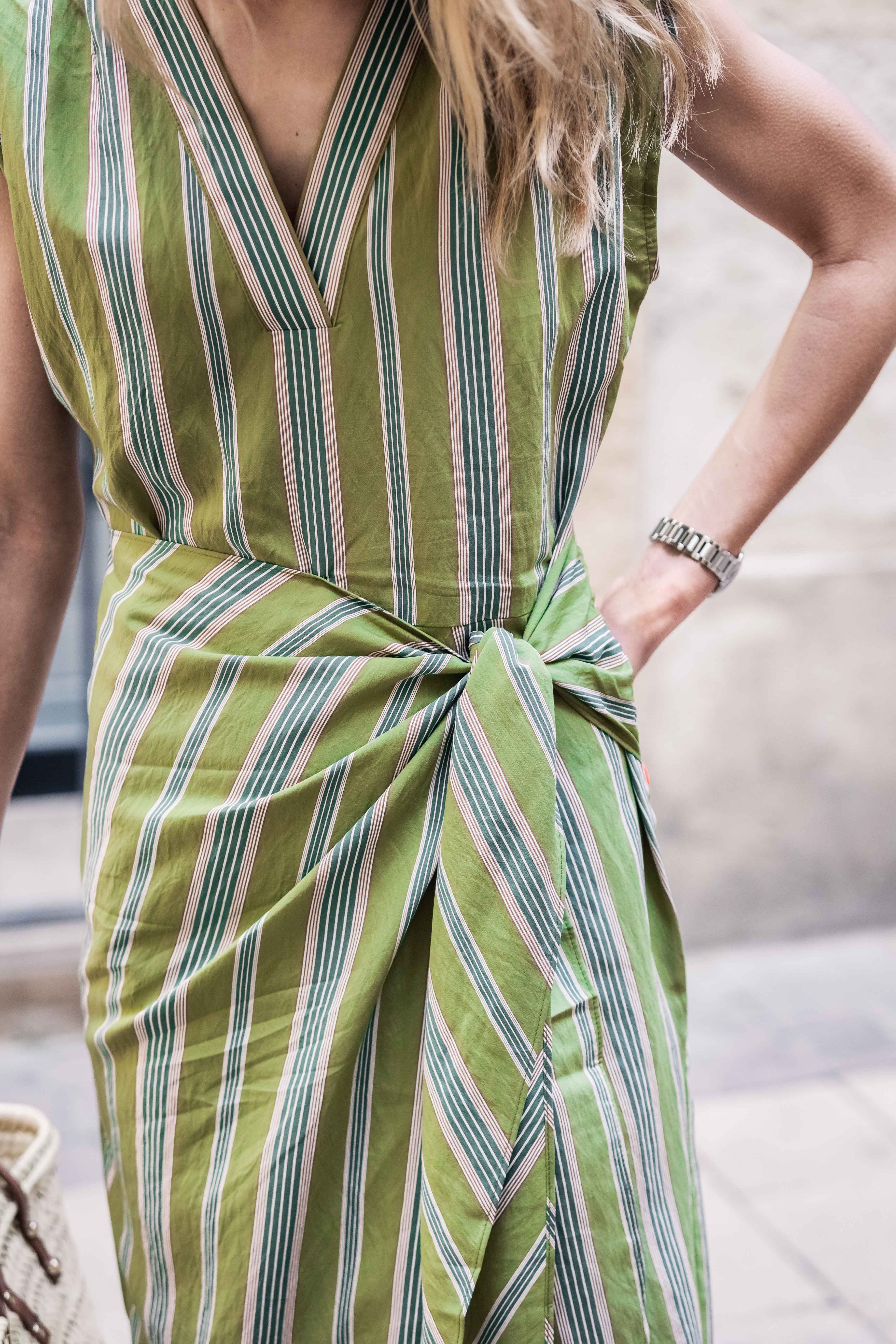 Robe à rayures Vert/ Camel MARIANNE CHLOE STORA