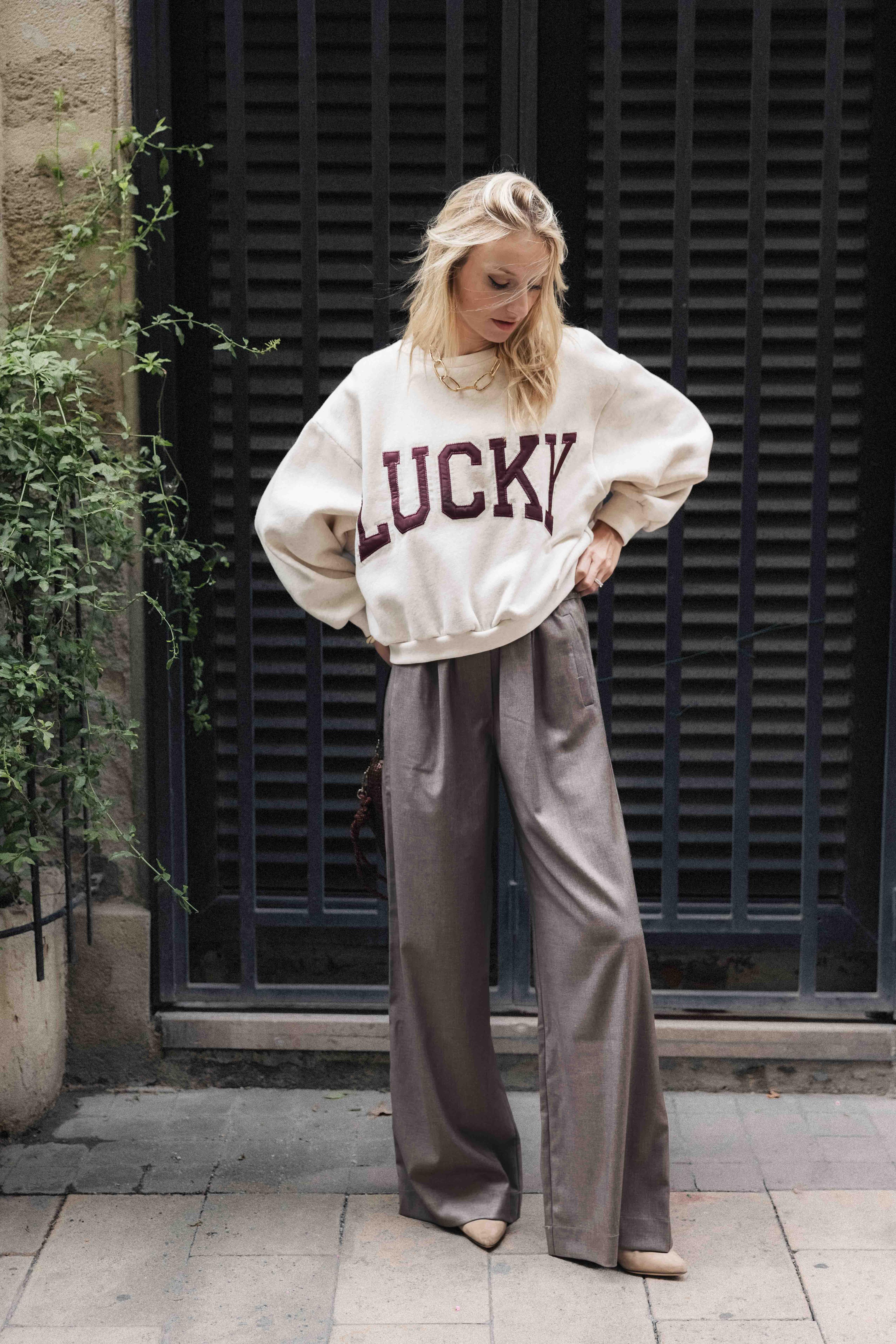 Sweat Lucky BIBI PATCHWORK SWEATER oyster melee BY BAR Dernier en XS !