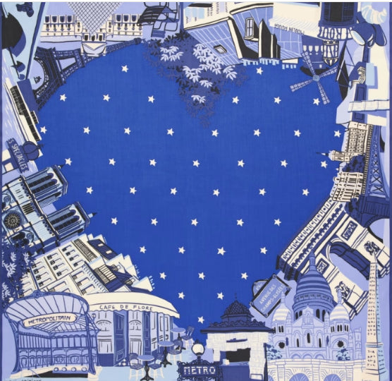Carré 100 x 100 J'AIME PARIS Bleu Inoui Editions