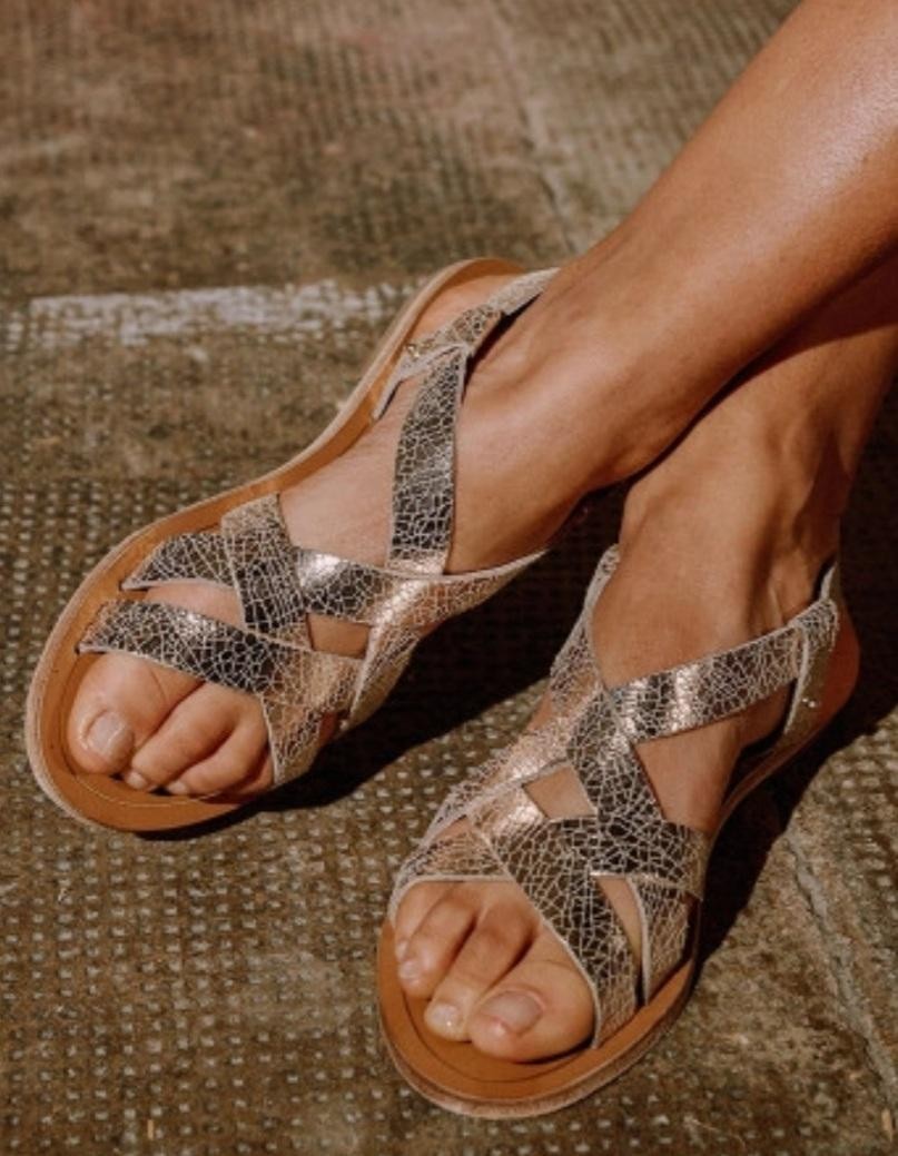 Sandales Lisa cuir craquelé doré ODAJE ex M. Moustache Reste 39 !