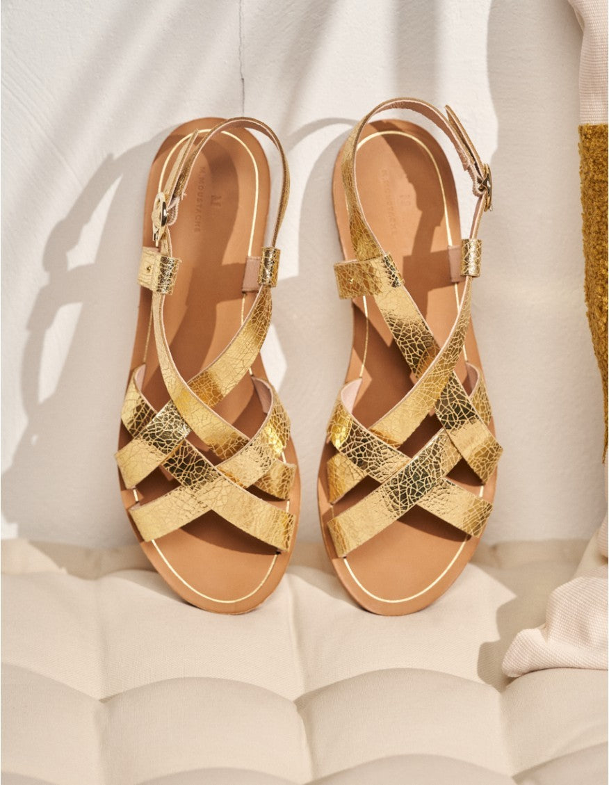 Sandales Lisa cuir craquelé doré ODAJE ex M. Moustache Reste 39 !