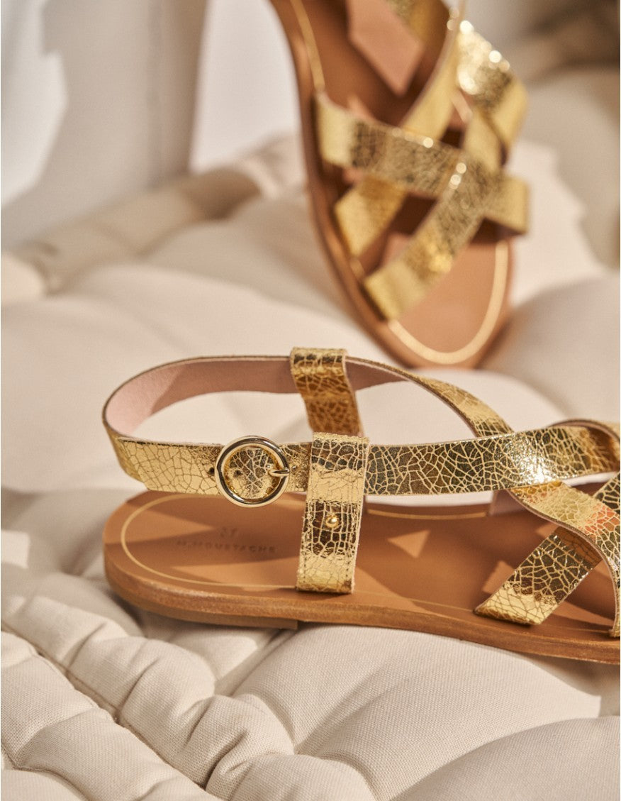 Sandales Lisa cuir craquelé doré ODAJE ex M. Moustache Reste 39 !