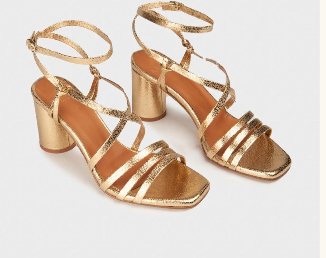 Sandale à talon CHICOREE en cuir Doré ANAKI Dernière 39 !