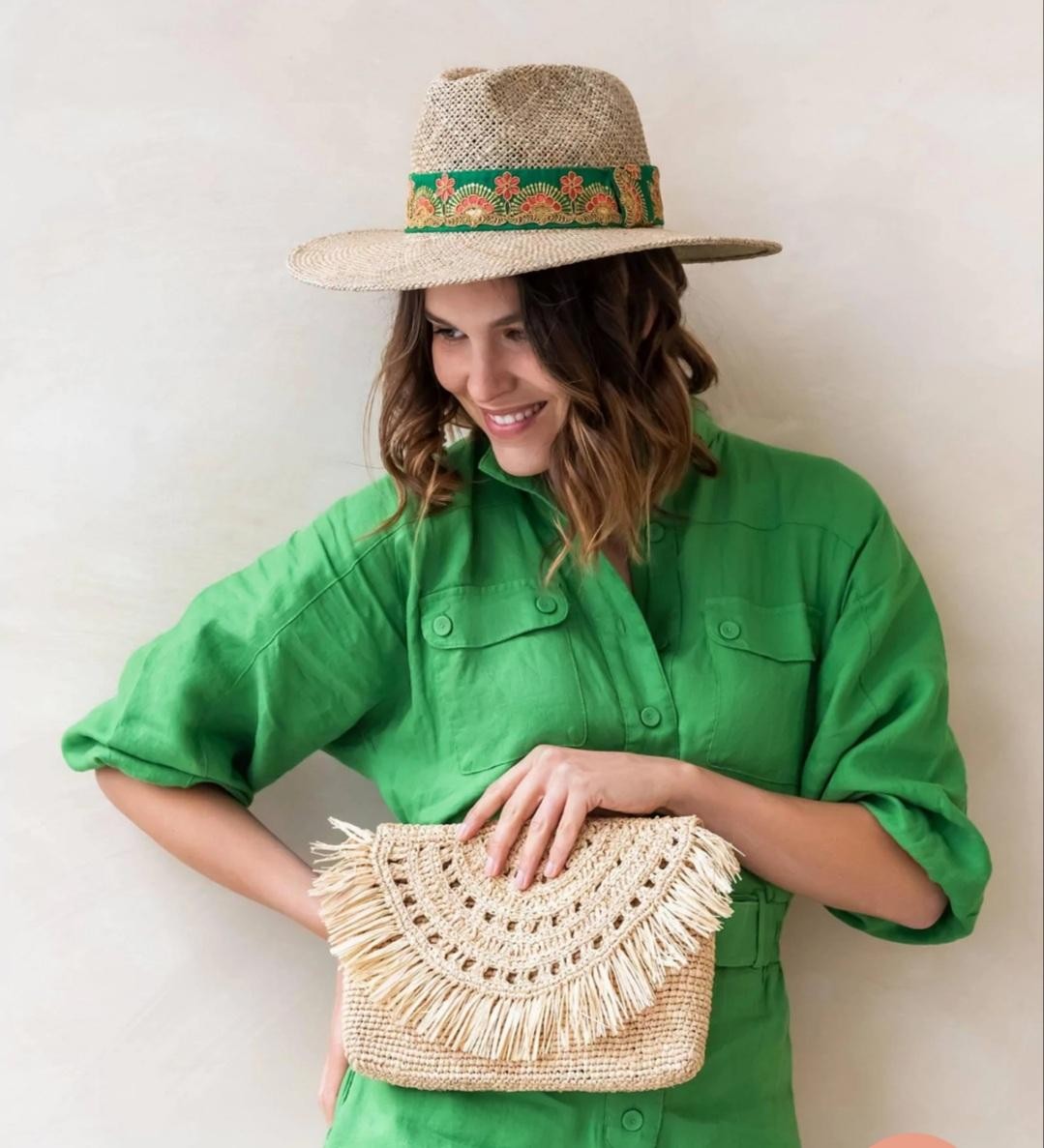 Chapeau de paille SOMBRERO Vert et Rosa MARADJI RESTE TAILLE L !!