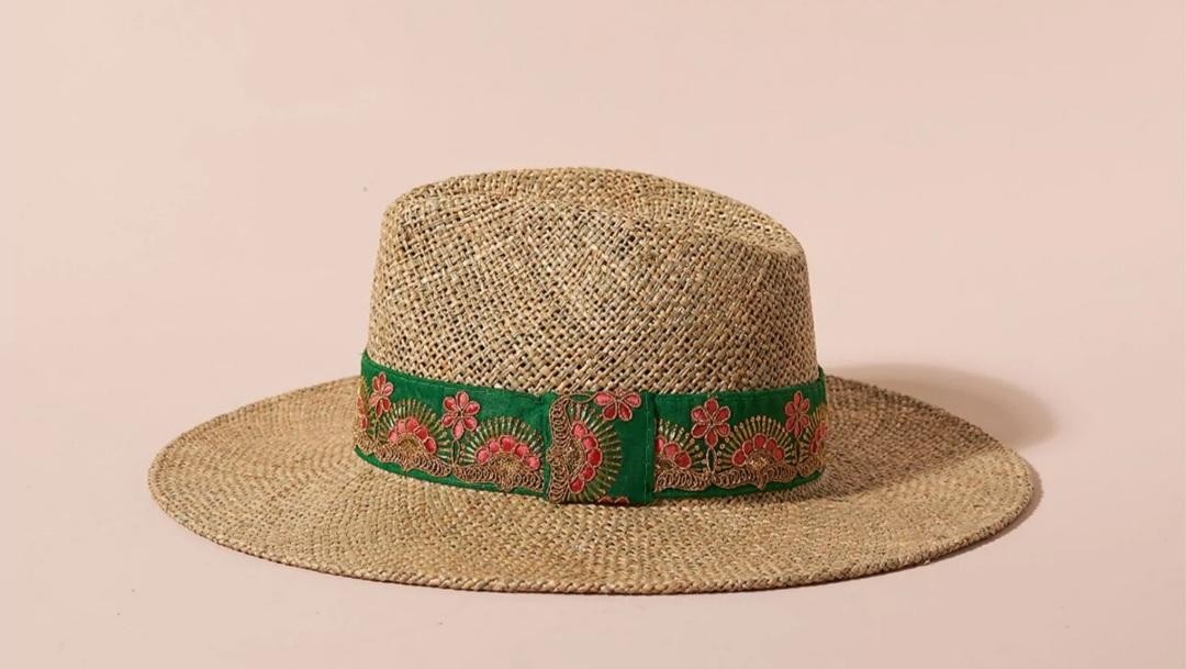 Chapeau de paille SOMBRERO Vert et Rosa MARADJI RESTE TAILLE L !!