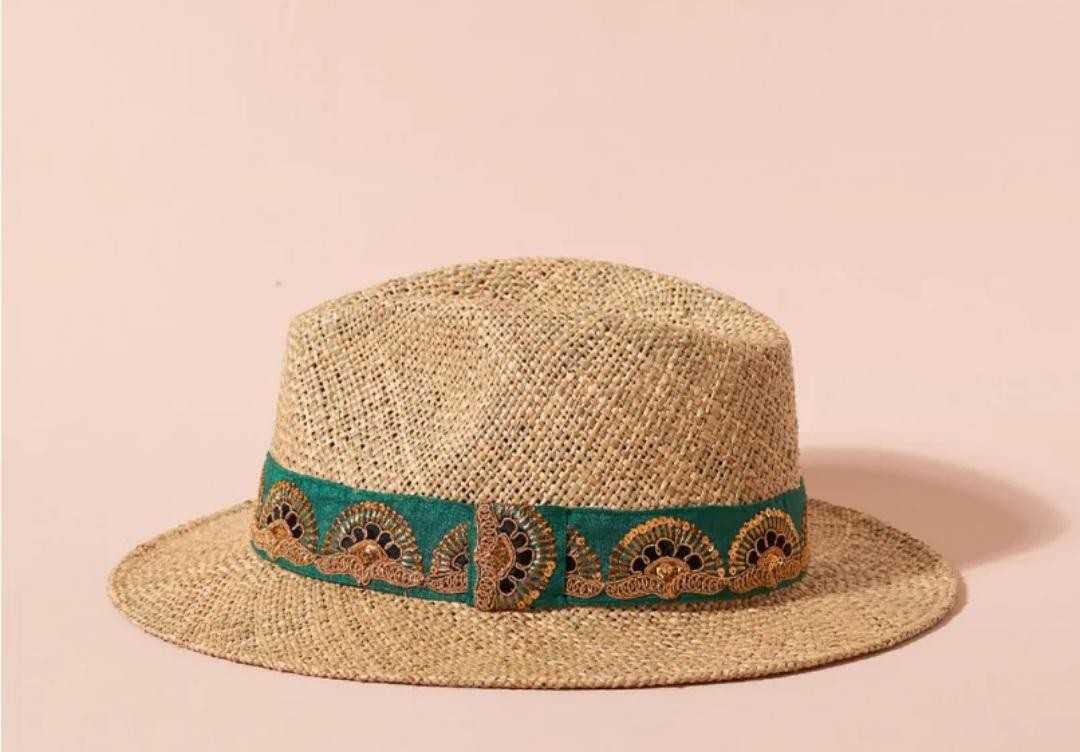 Chapeau de paille PANAMA Vert et Noir MARADJI Reste Taille L