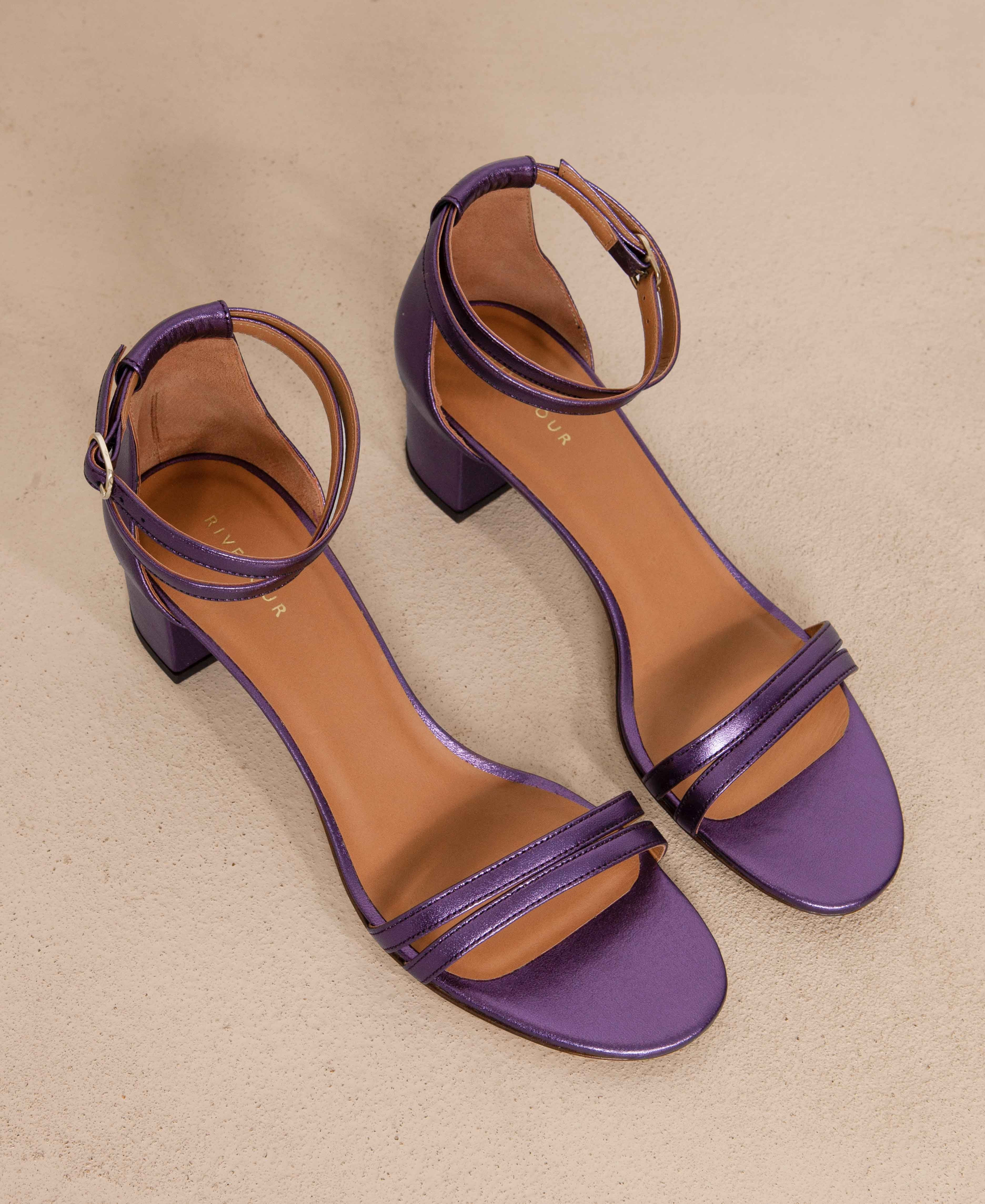 Sandale en cuir N° 466 Métallisé Parme RIVECOUR Reste 38 !