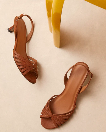 Sandale en cuir imprimé façon lézard cognac N° 460 Rivecour