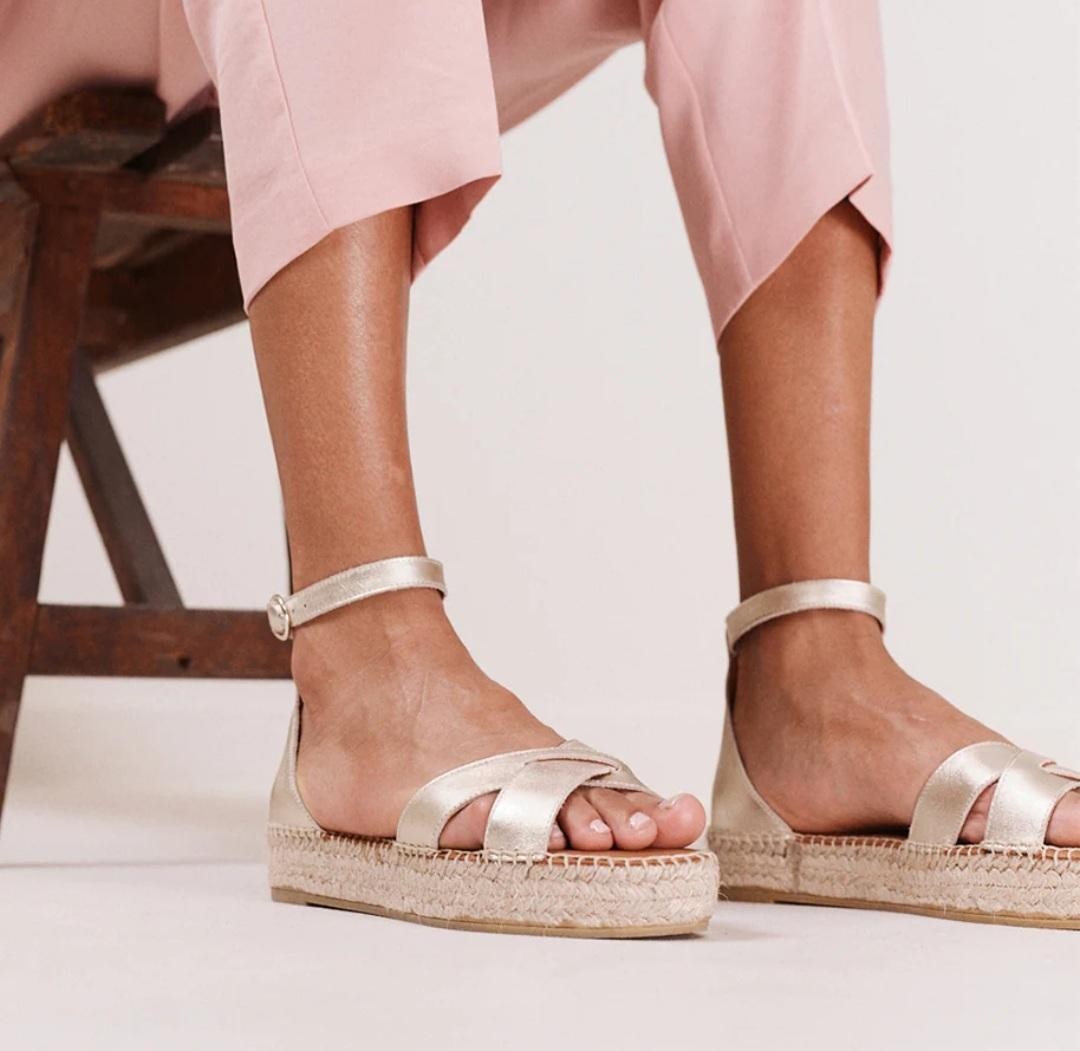 Espadrilles Catherine Cuir Grainé Champagne ODAJE ex M MOUSTACHE