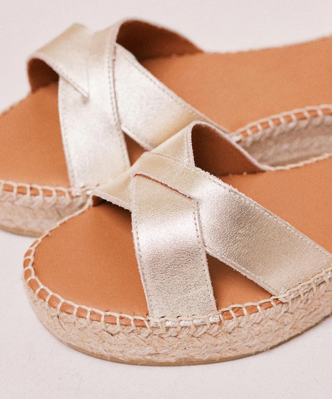 Espadrilles Catherine Cuir Grainé Champagne ODAJE ex M MOUSTACHE