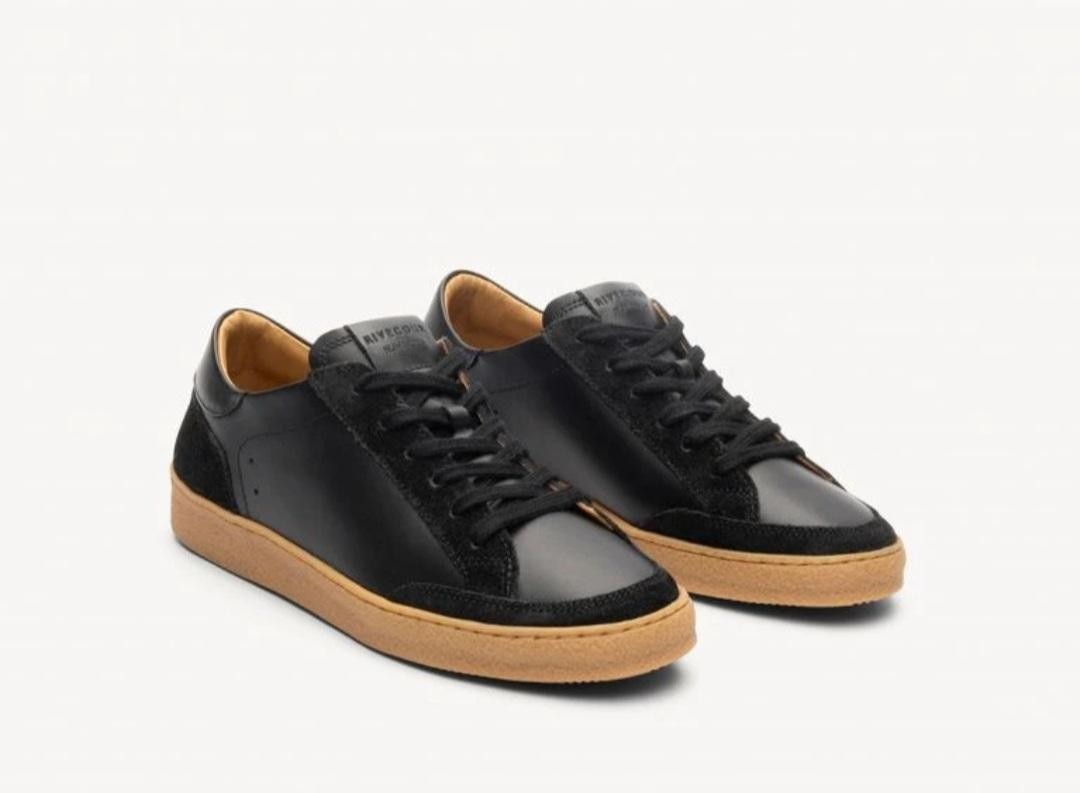 Basket N° 14 en cuir/ Veau velours Noir RIVECOUR