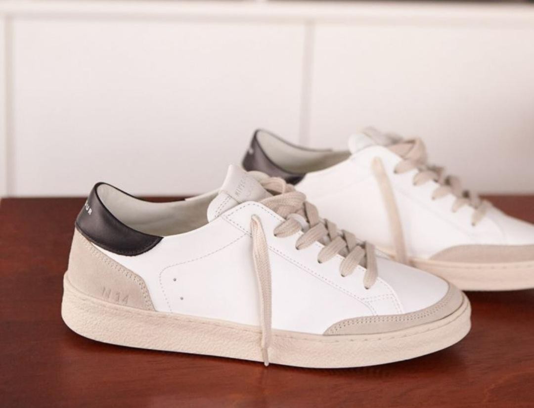 Basket N° 14 en cuir/ Blanc / Noir RIVECOUR