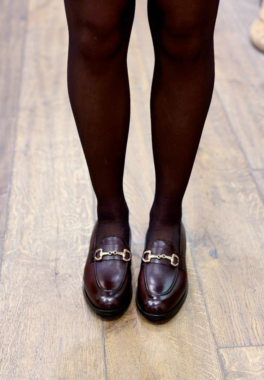 Mocassin D006 en cuir tunis (marron foncé) ELLA FLECS Dernière en t36