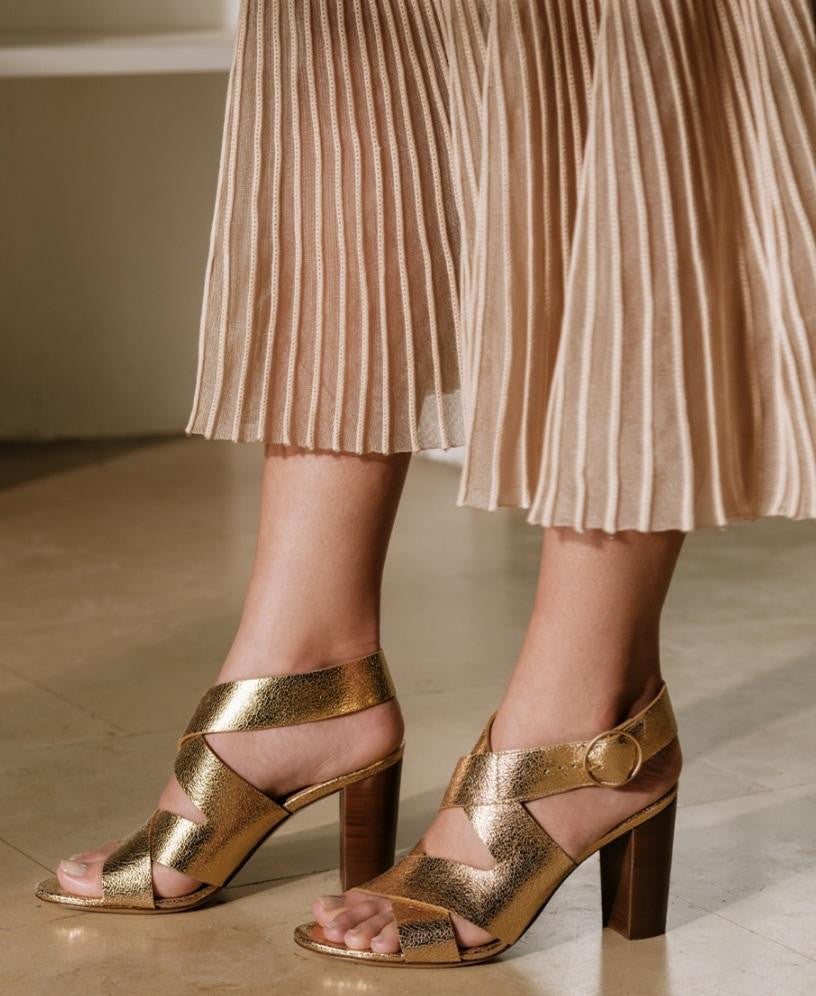 Sandales N°96 Cuir Gold Craquelé Rivecour Reste 36 et 40 !