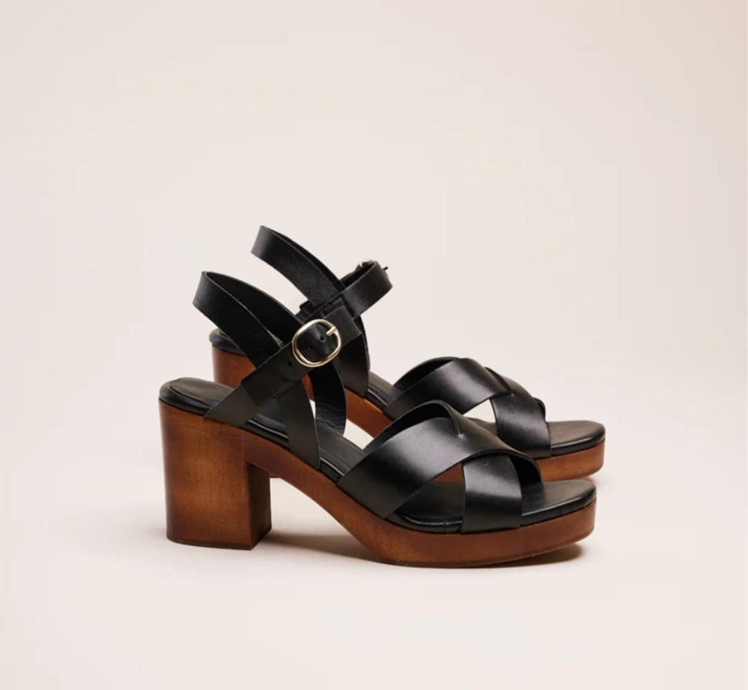 Sandale à talon VERA cuir noir M MOUSTACHE Reste 36 et 40 !