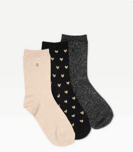 Pack de 3 Chaussettes FANTAISIE petit coeur/ noir/ doré ODAJE