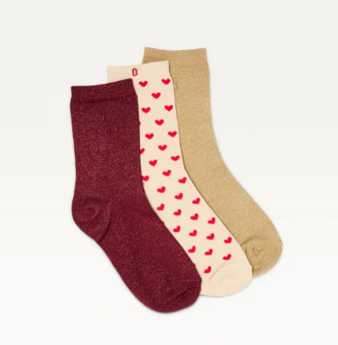 Pack de 3 Chaussettes FANTAISIE petit coeur/ bordeaux / doré ODAJE