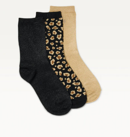 Pack de 3 Chaussettes FANTAISIE Paillettes et léopard noir doré ODAJE (ancien M MOUSTACHE)