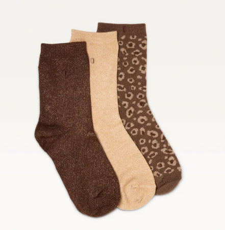 Pack de 3 Chaussettes FANTAISIE Paillettes et léopard marron doré ODAJE (ancien M MOUSTACHE)