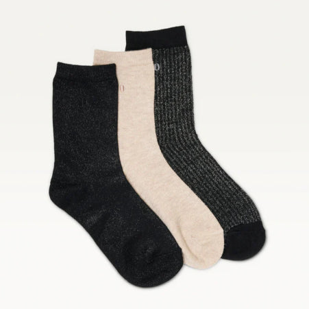 Pack de 3 Chaussettes New Côtelé noir argenté champagne ODAJE (ancien M. MOUSTACHE)