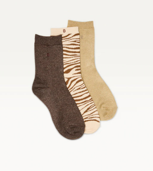 Pack de 3 Chaussettes FANTAISIE Zèbre Marron et Doré ODAJE (ex M. MOUSTACHE)