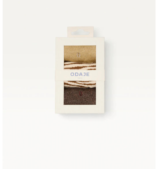 Pack de 3 Chaussettes FANTAISIE Zèbre Marron et Doré ODAJE (ex M. MOUSTACHE)