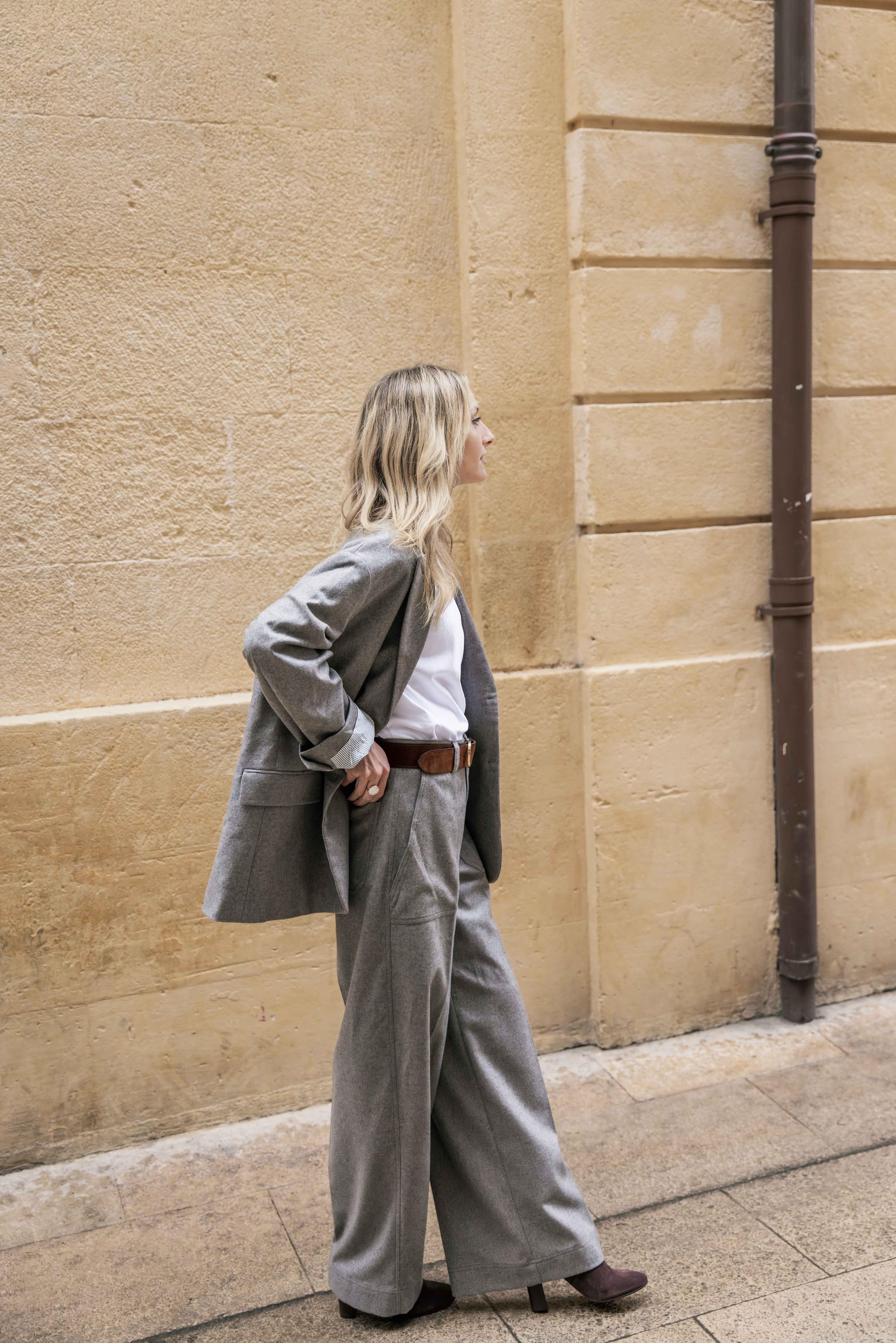 Pantalon large OLIVIER laine Taupe CHLOE STORA reste T40 !