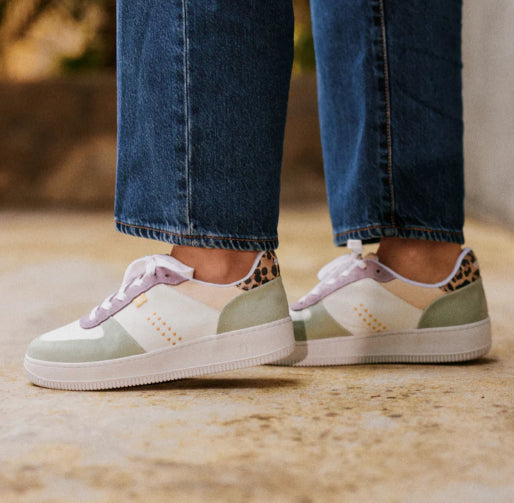 Basket MAXENCE Suède et Mesh Vert Blanc Lilas ODAJE ex M MOUSTACHE!