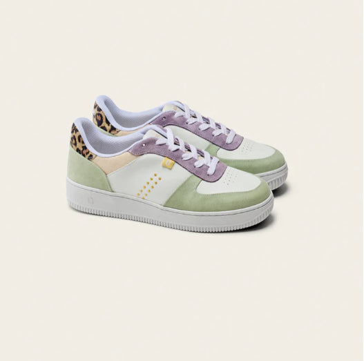 Basket MAXENCE Suède et Mesh Vert Blanc Lilas ODAJE ex M MOUSTACHE!