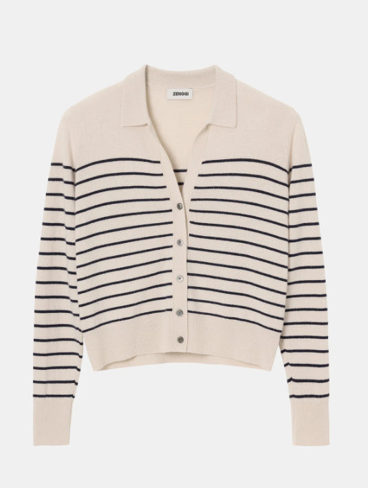 Cardigan Polo en cachemire/ laine à rayures ZENGGI