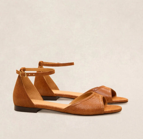 Sandale en cuir Imprimé façon Lézard Cognac N° 165 RIVECOUR