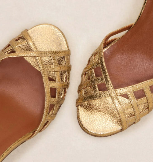 Sandale N° 672 en cuir laminé Doré RIVECOUR