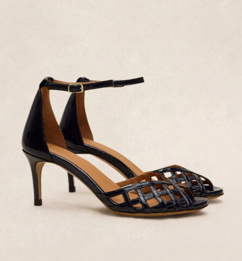 Sandale N° 672 en cuir vernis Marine RIVECOUR