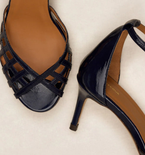 Sandale N° 672 en cuir vernis Marine RIVECOUR