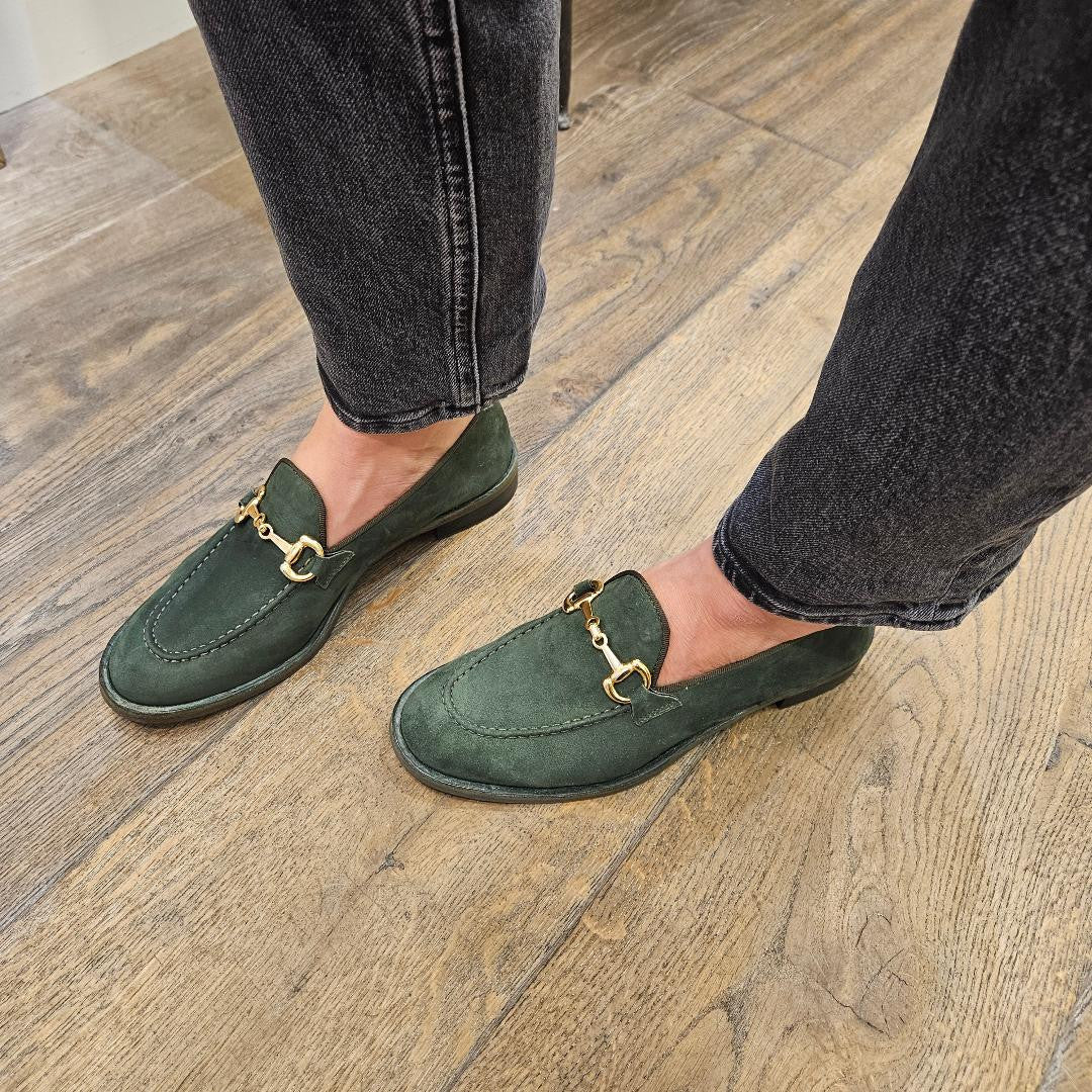 Mocassin D008 en daim VERDE ELLA FLECS