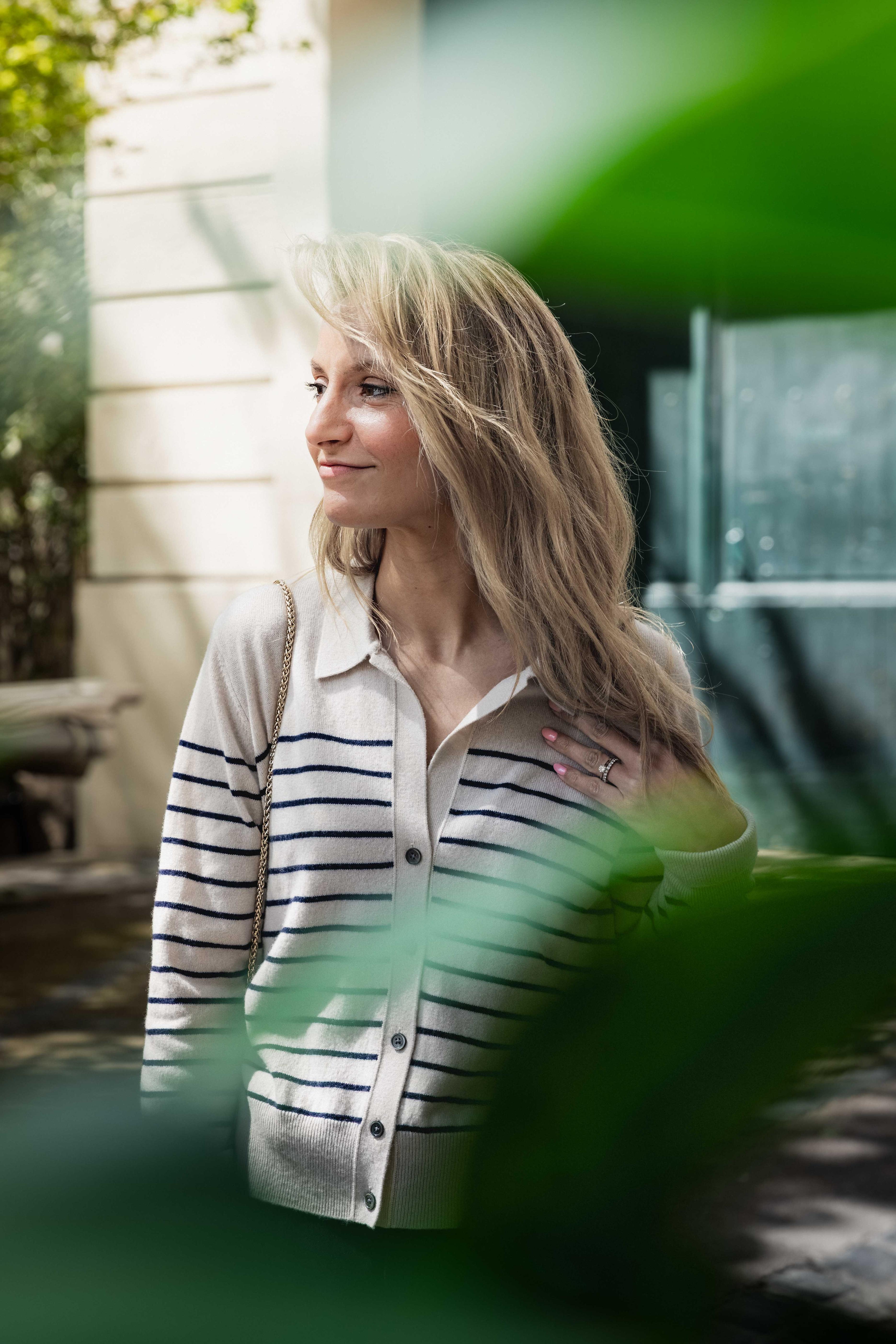 Cardigan Polo en cachemire/ laine à rayures ZENGGI