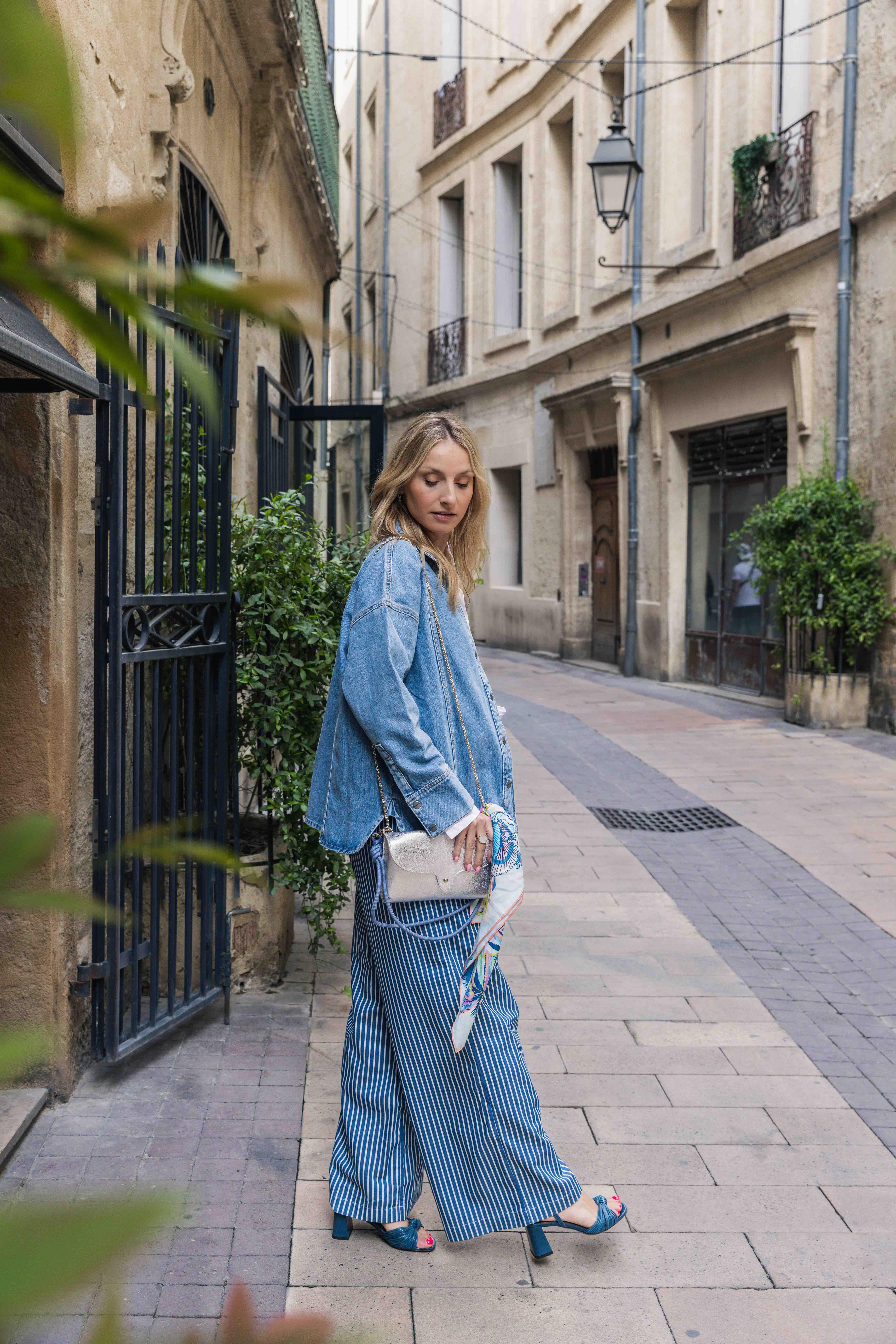 Pantalon LIAM rayé Bleu/ Blanc LOLLYS LAUNDRY dernier en L !!!