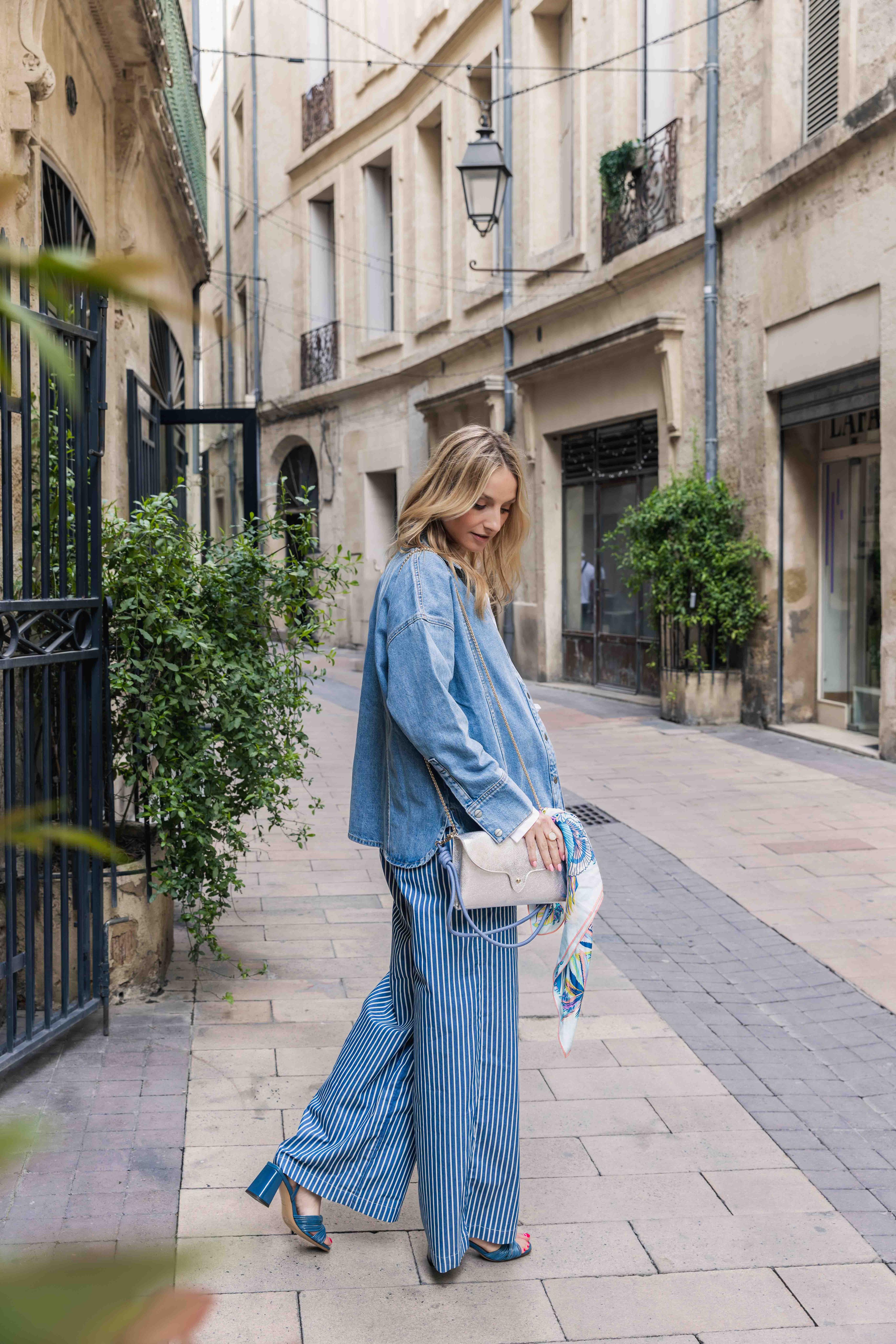 Pantalon LIAM rayé Bleu/ Blanc LOLLYS LAUNDRY dernier en L !!!