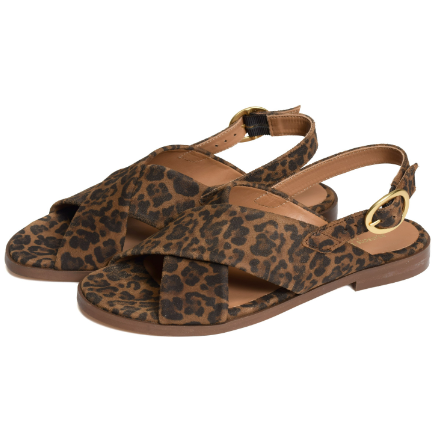 Sandale AXELLE cuir velours Léopard MAISON TOUFET