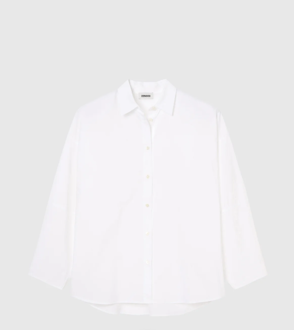 Chemise blanche à manches larges Popeline de Coton ZENGGI X04-1017