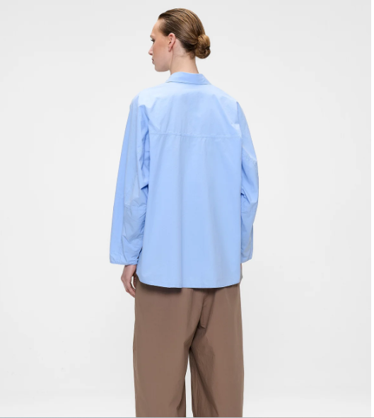 Chemise couleur bleu à manches larges Popeline de Coton ZENGGI X04-1017