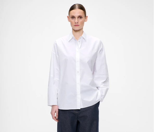 Chemise blanche à manches larges Popeline de Coton ZENGGI X04-1017