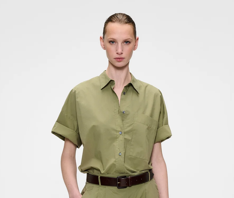 Chemise KAKI à manches courtes Popeline de Coton ZENGGI X04-1031