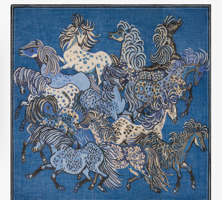 Carré en laine 130 X 130 WESTERN Bleu Inoui Editions