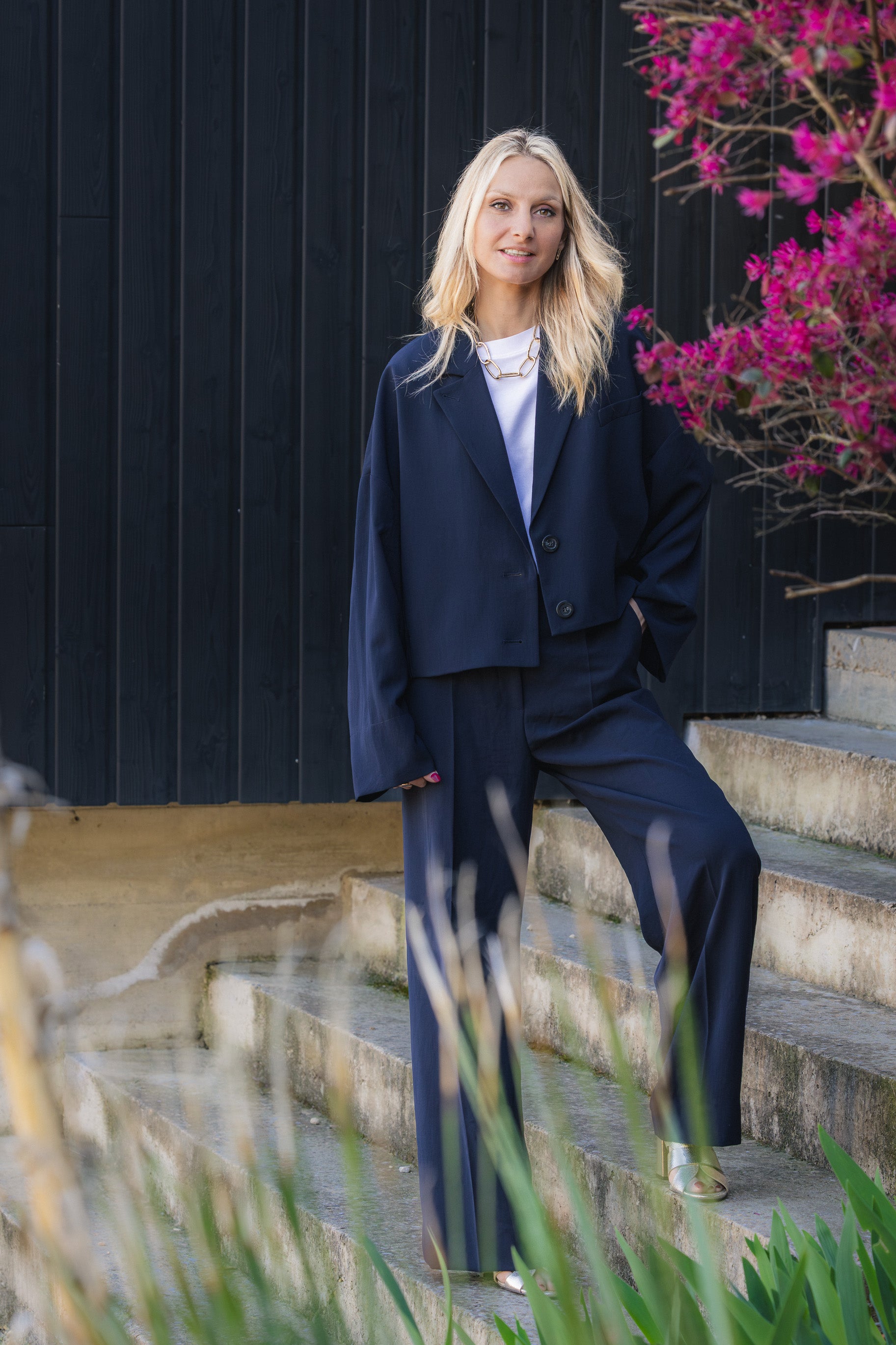 Pantalon bleu en Crêpe japonaise ZENGGI X05-1029