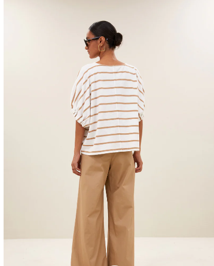 T-shirt Merle rayé camel et blanc BY BAR