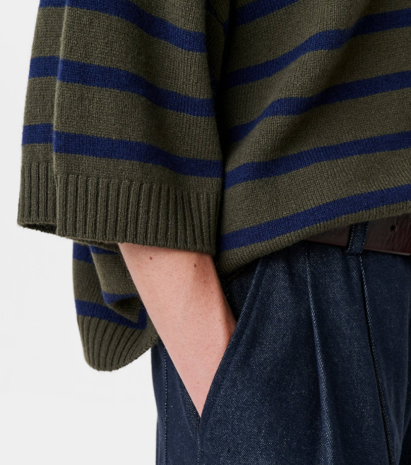 Pull en laine à col polo Green Blue Strip ZENGGI Y03-1015