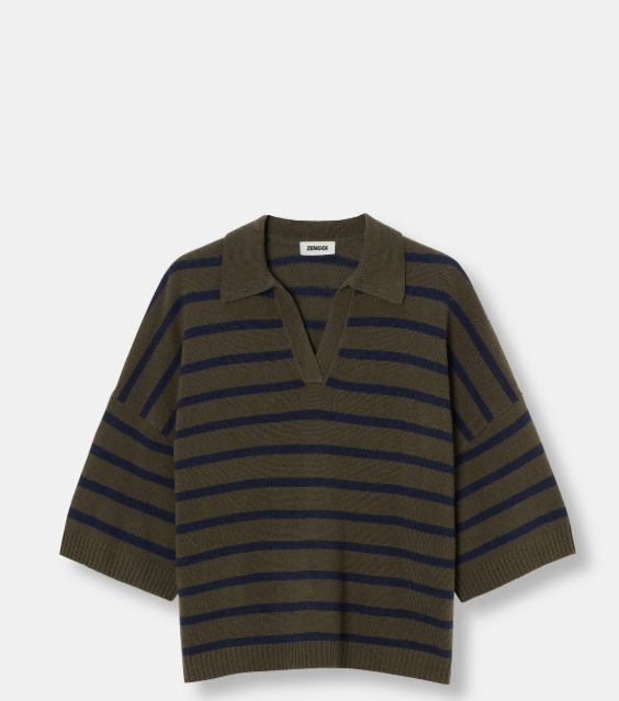 Pull en laine à col polo Green Blue Strip ZENGGI Y03-1015